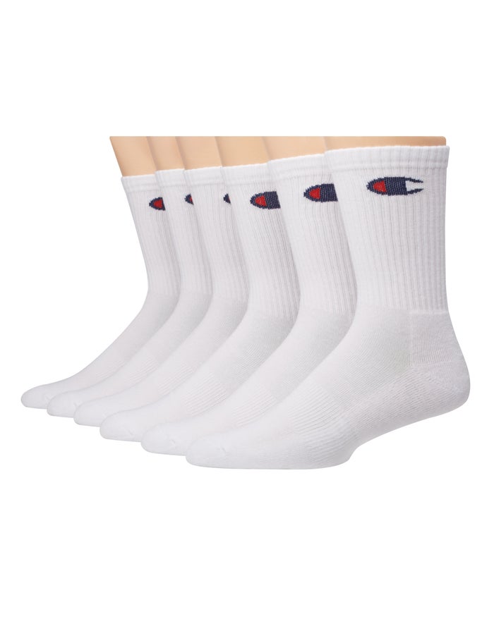 Champion Mens Socks NZ - Crew 6-Pairs White ( 1547-DKQSA )